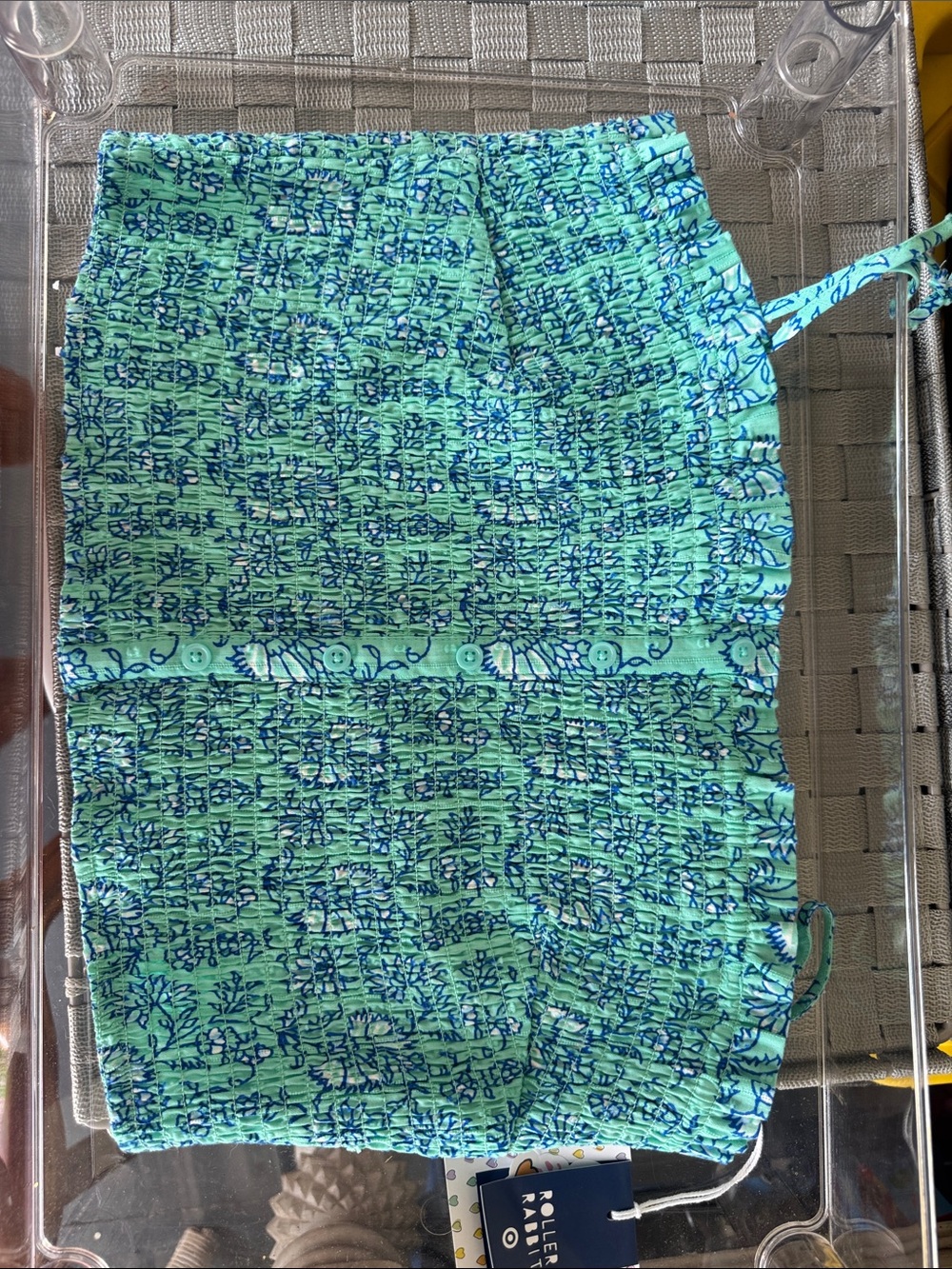 Roller Rabbit Green & Blue Smocked Crop Top